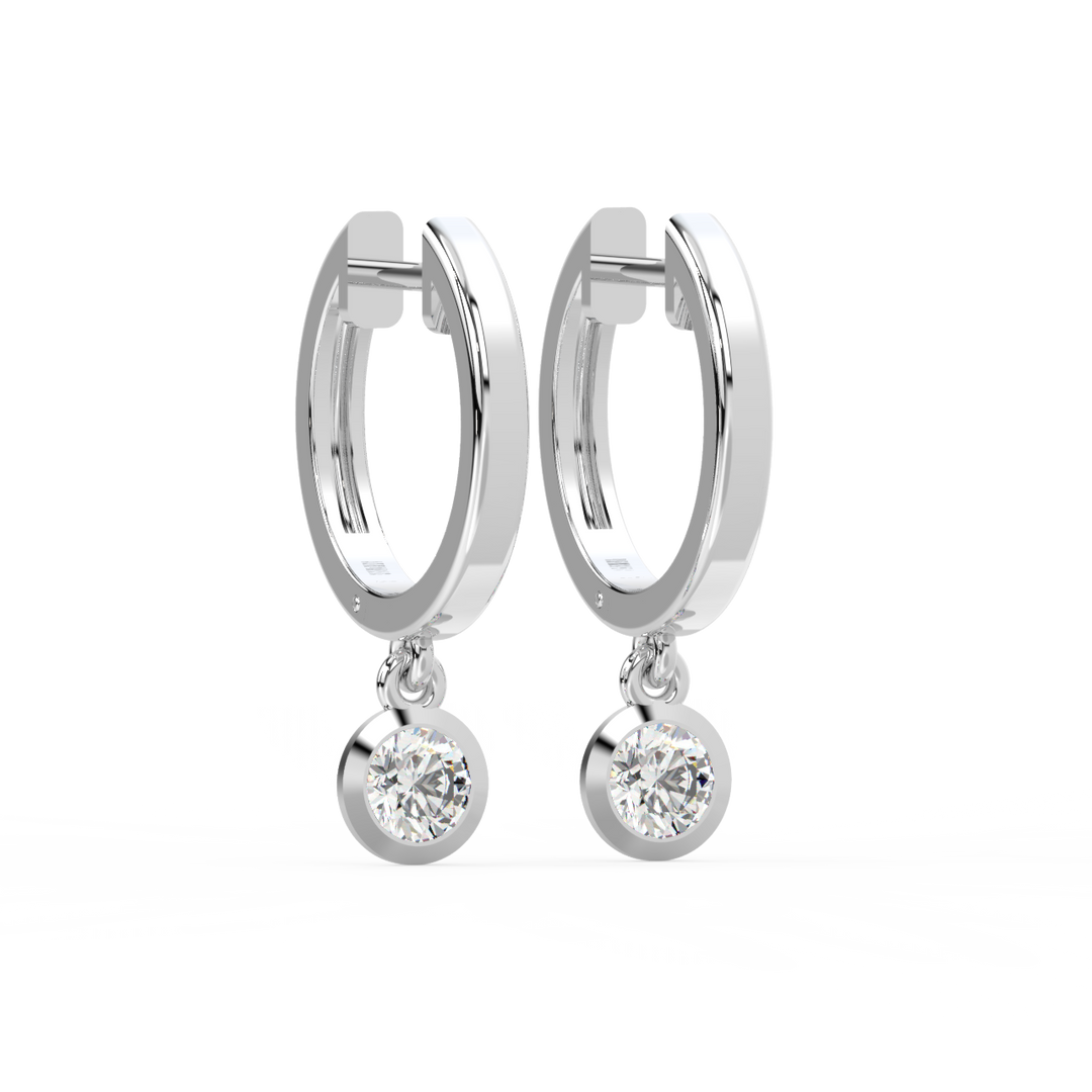 Lab Grown Diamond Bezel Drop Huggie Hoops Earrings by Stefee