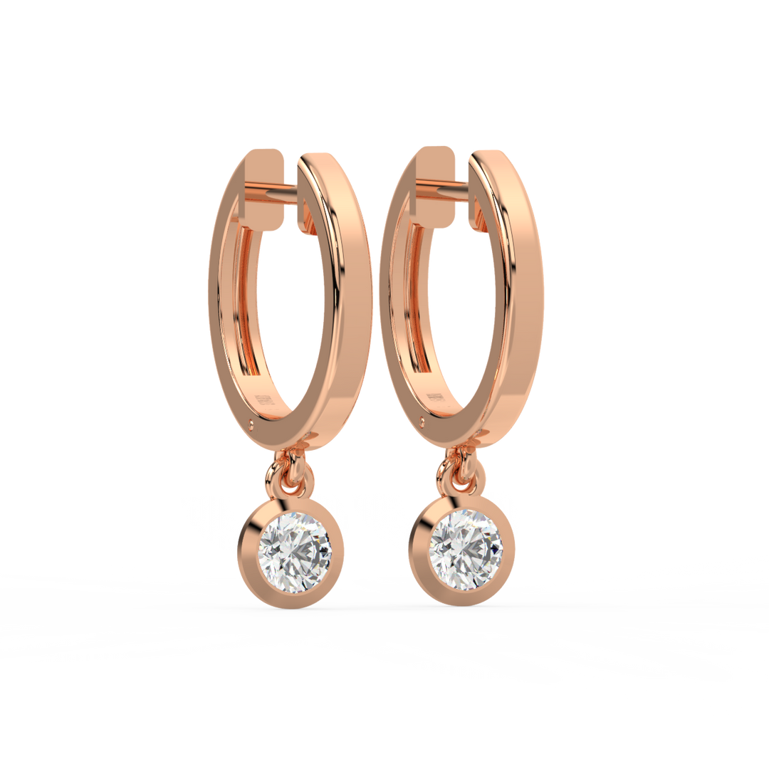 Lab Grown Diamond Bezel Drop Huggie Hoops Earrings by Stefee