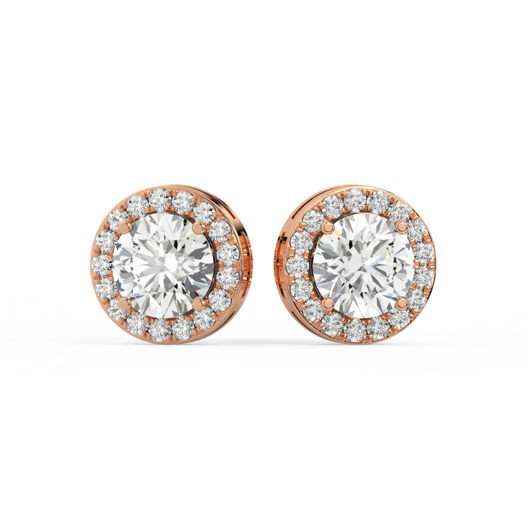 Lab Grown Diamond Round Halo Studs Earrings by Stefee