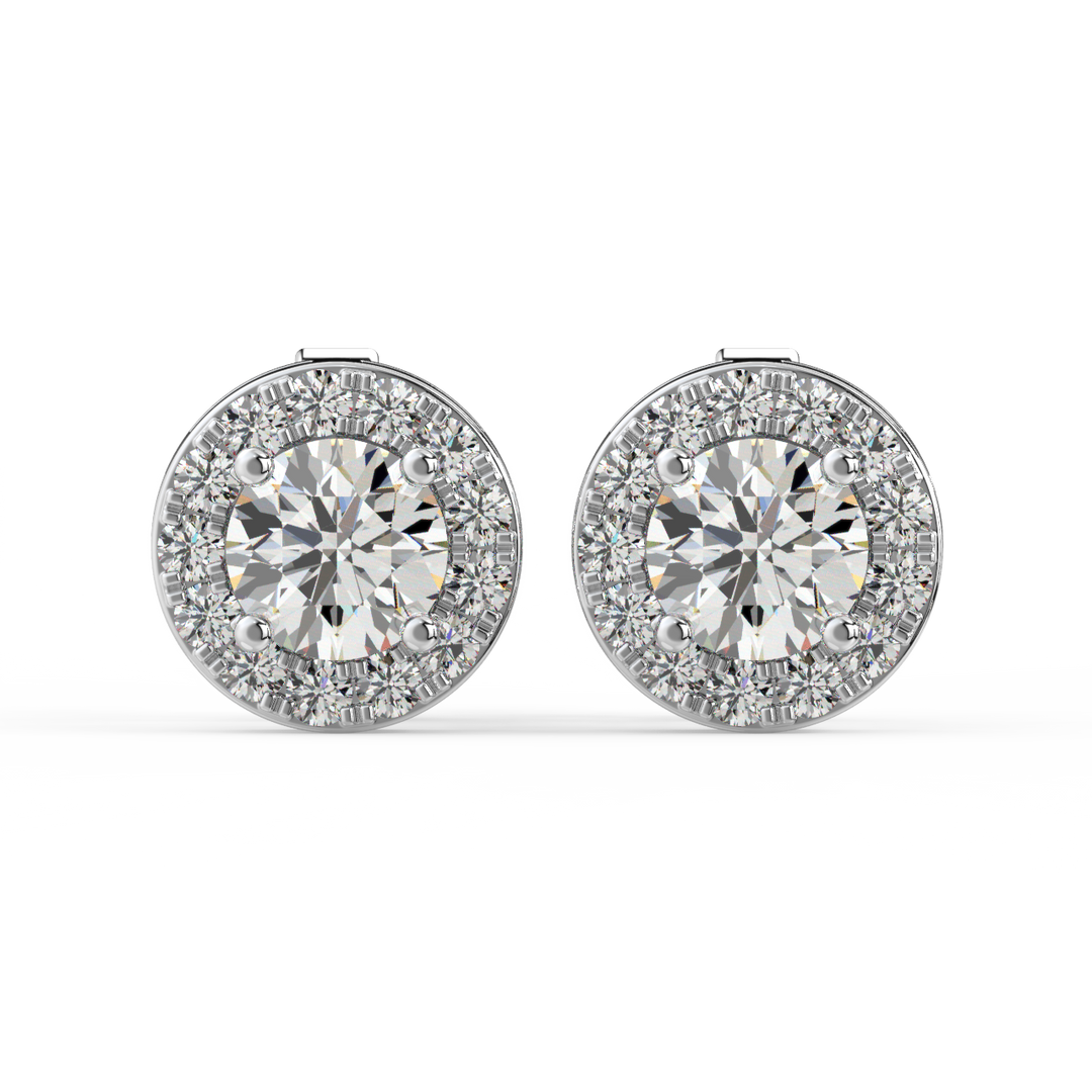 Lab Grown Diamond Round Halo Studs Earrings by Stefee