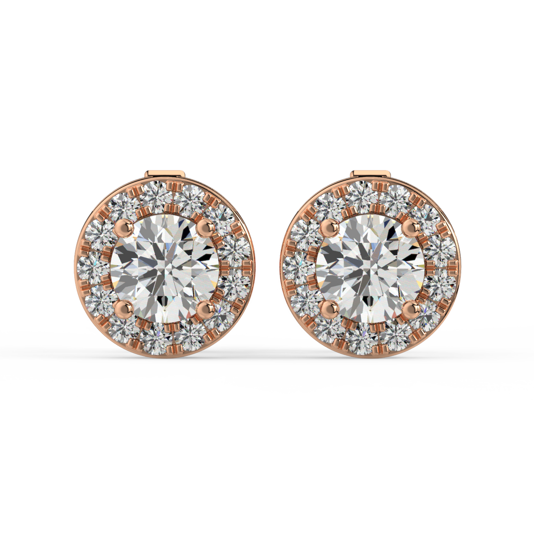 Lab Grown Diamond Round Halo Studs Earrings by Stefee
