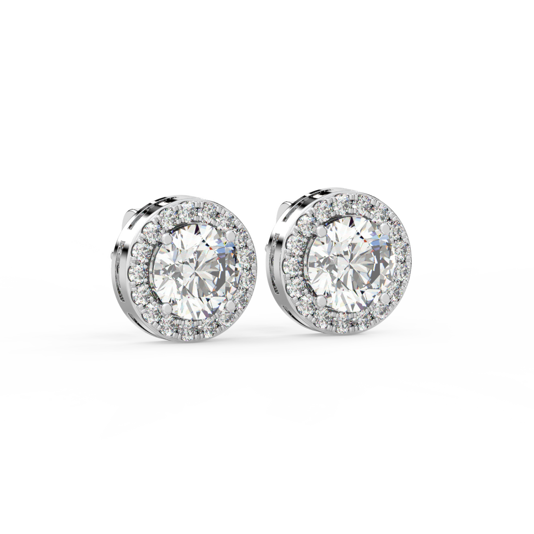 Lab Grown Diamond Round Halo Studs Earrings by Stefee