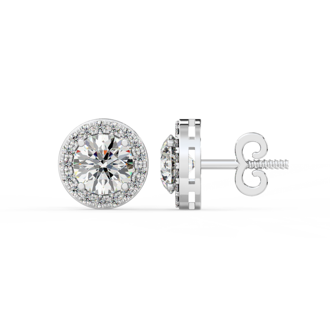 Lab Grown Diamond Round Halo Studs Earrings by Stefee