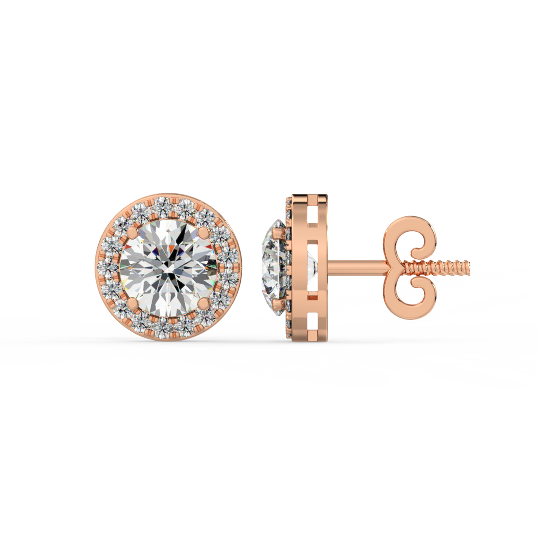 Lab Grown Diamond Round Halo Studs Earrings by Stefee
