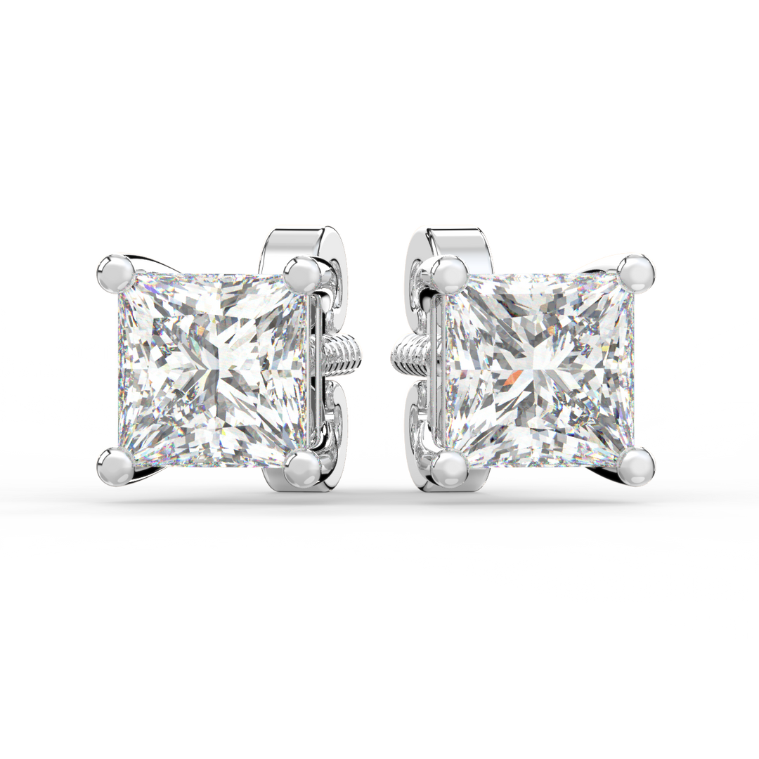 Solitaire Princess Lab Grown Diamond Studs Earrings by Stefee