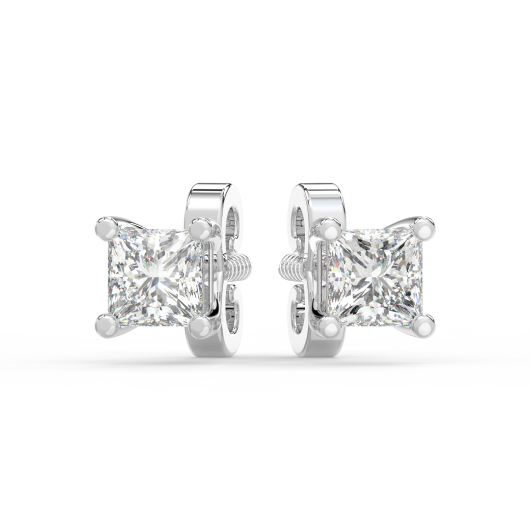 Solitaire Princess Lab Grown Diamond Studs Earrings by Stefee