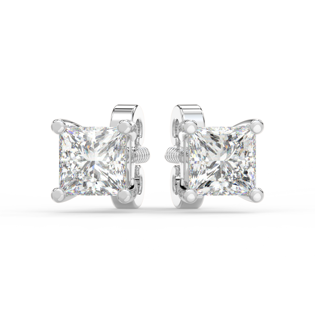 Solitaire Princess Lab Grown Diamond Studs Earrings by Stefee