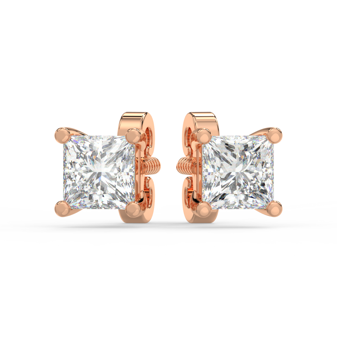 Solitaire Princess Lab Grown Diamond Studs Earrings by Stefee