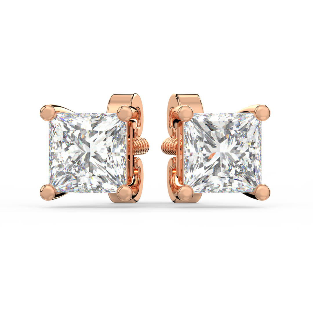 Solitaire Princess Lab Grown Diamond Studs Earrings by Stefee