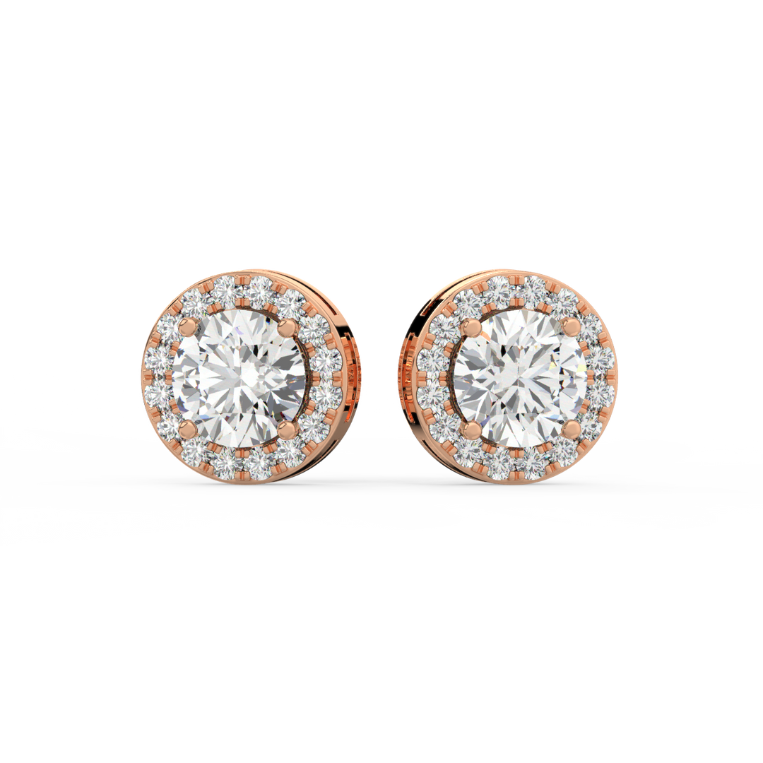 Lab Grown Diamond Round Halo Studs Earrings by Stefee