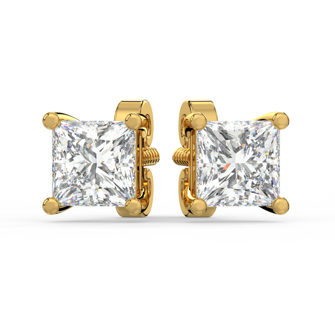 Solitaire Princess Lab Grown Diamond Studs Earrings by Stefee