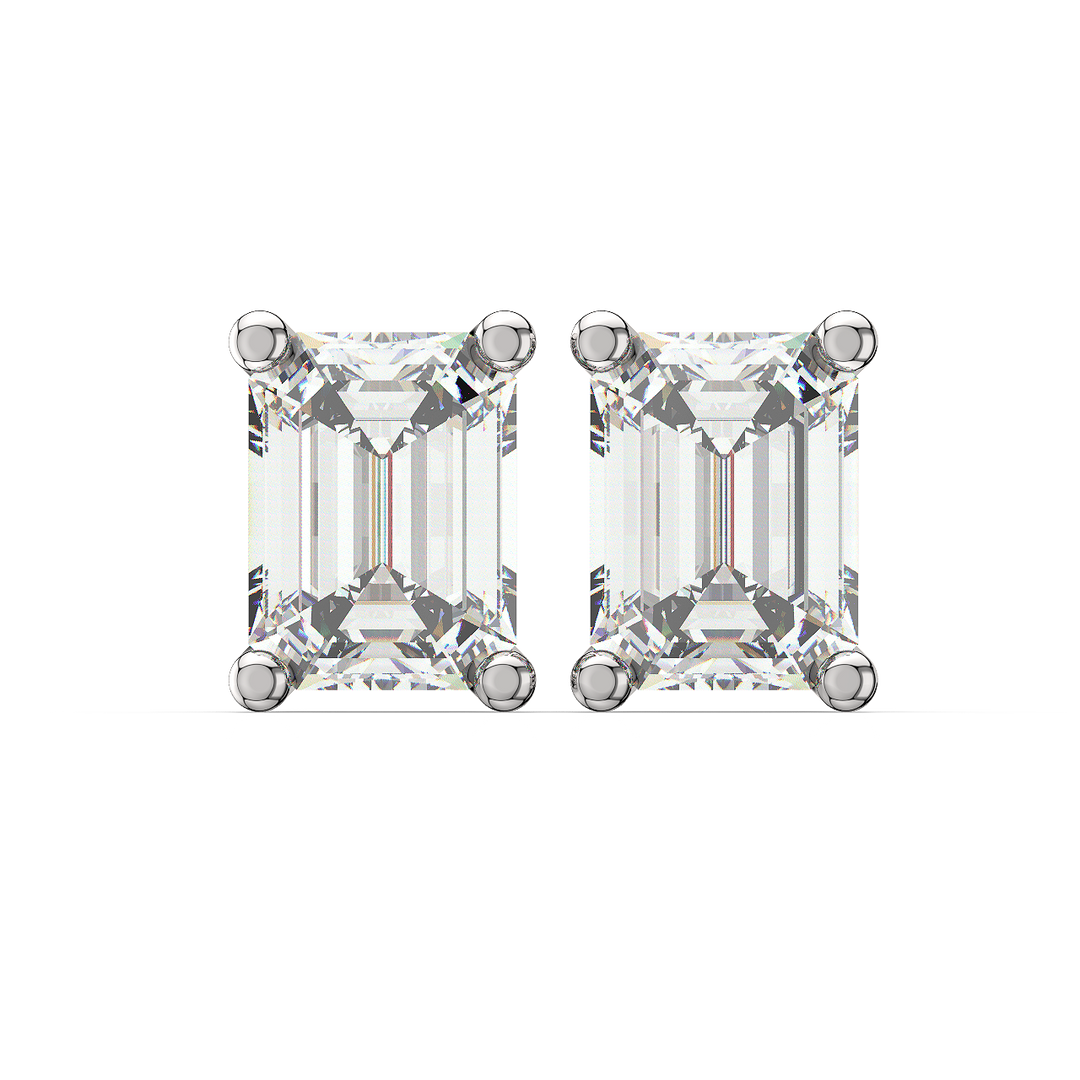 Solitaire Emerald Lab Grown Diamond Studs Earrings by Stefee