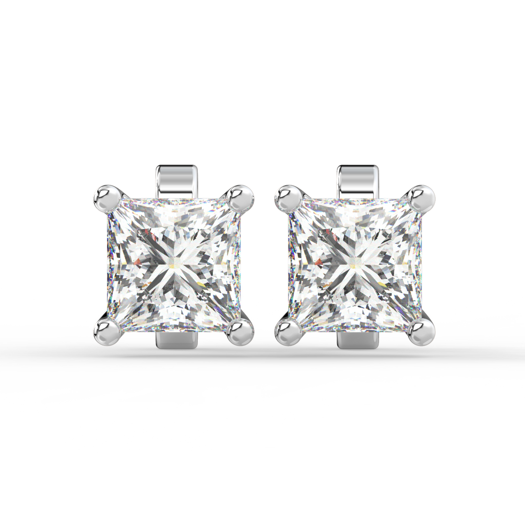 Solitaire Princess Lab Grown Diamond Studs Earrings by Stefee