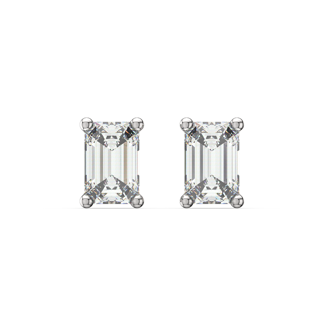 Solitaire Emerald Lab Grown Diamond Studs Earrings by Stefee