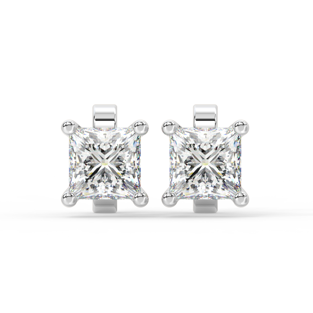 Solitaire Princess Lab Grown Diamond Studs Earrings by Stefee