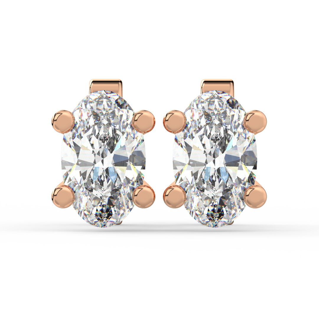 Solitaire Oval Lab Grown Diamond Studs Earrings by Stefee