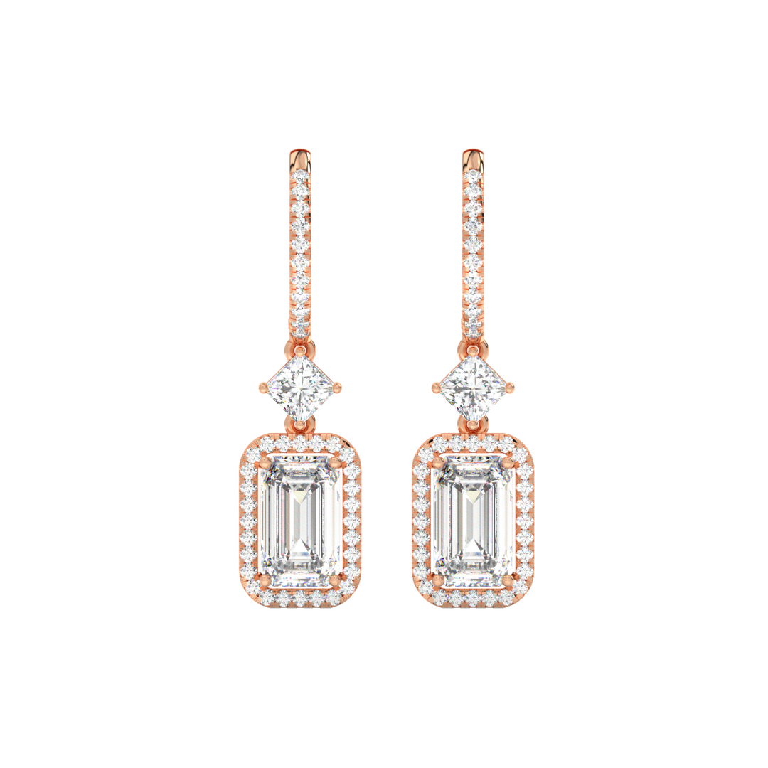 Emrald-Cut Drop  Lab Grown Diamond Earrings By Stefee Jewels