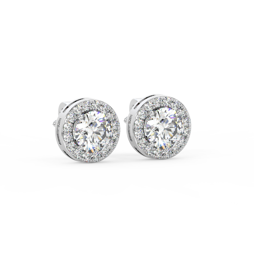 Lab Grown Diamond Round Halo Studs Earrings by Stefee