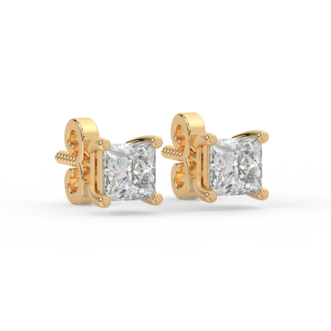 Solitaire Princess Lab Grown Diamond Studs Earrings by Stefee