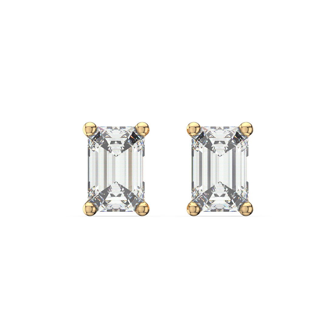 Solitaire Emerald Lab Grown Diamond Studs Earrings by Stefee