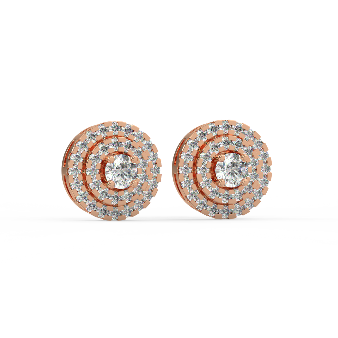 Double Round Halo Lab Grown Diamond Studs Earrings by Stefee