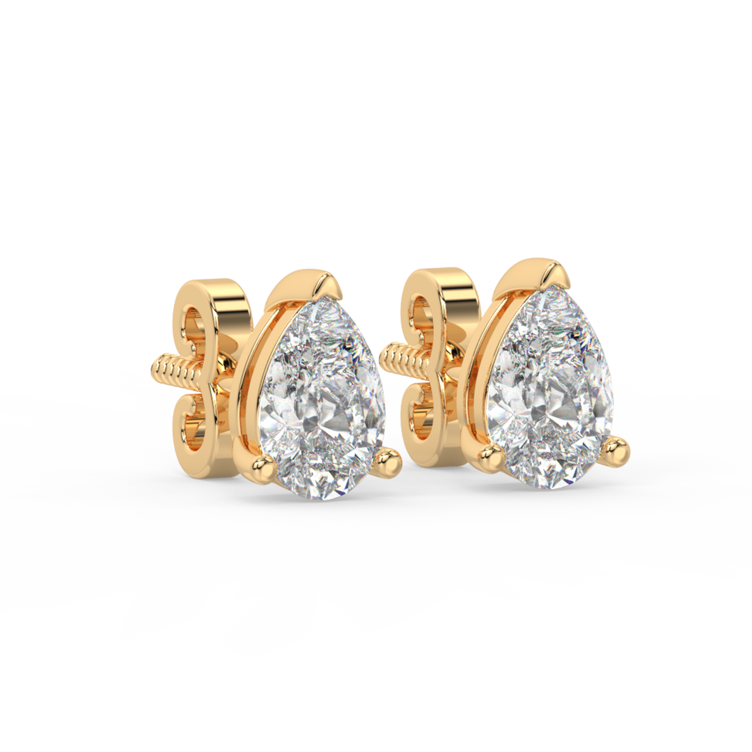 Solitaire Pear Lab Grown Diamond Studs Earrings by Stefee