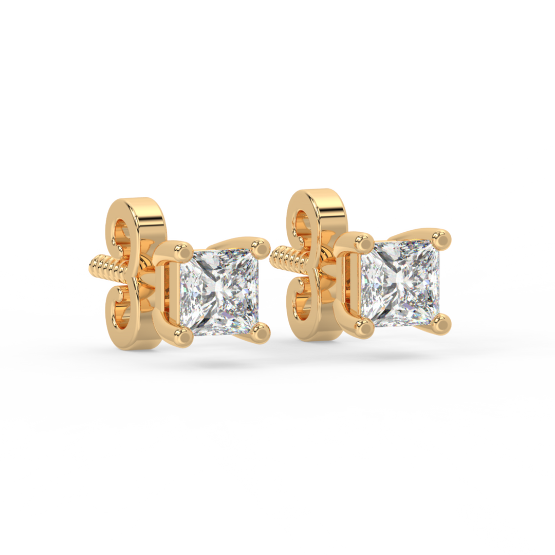 Solitaire Princess Lab Grown Diamond Studs Earrings by Stefee