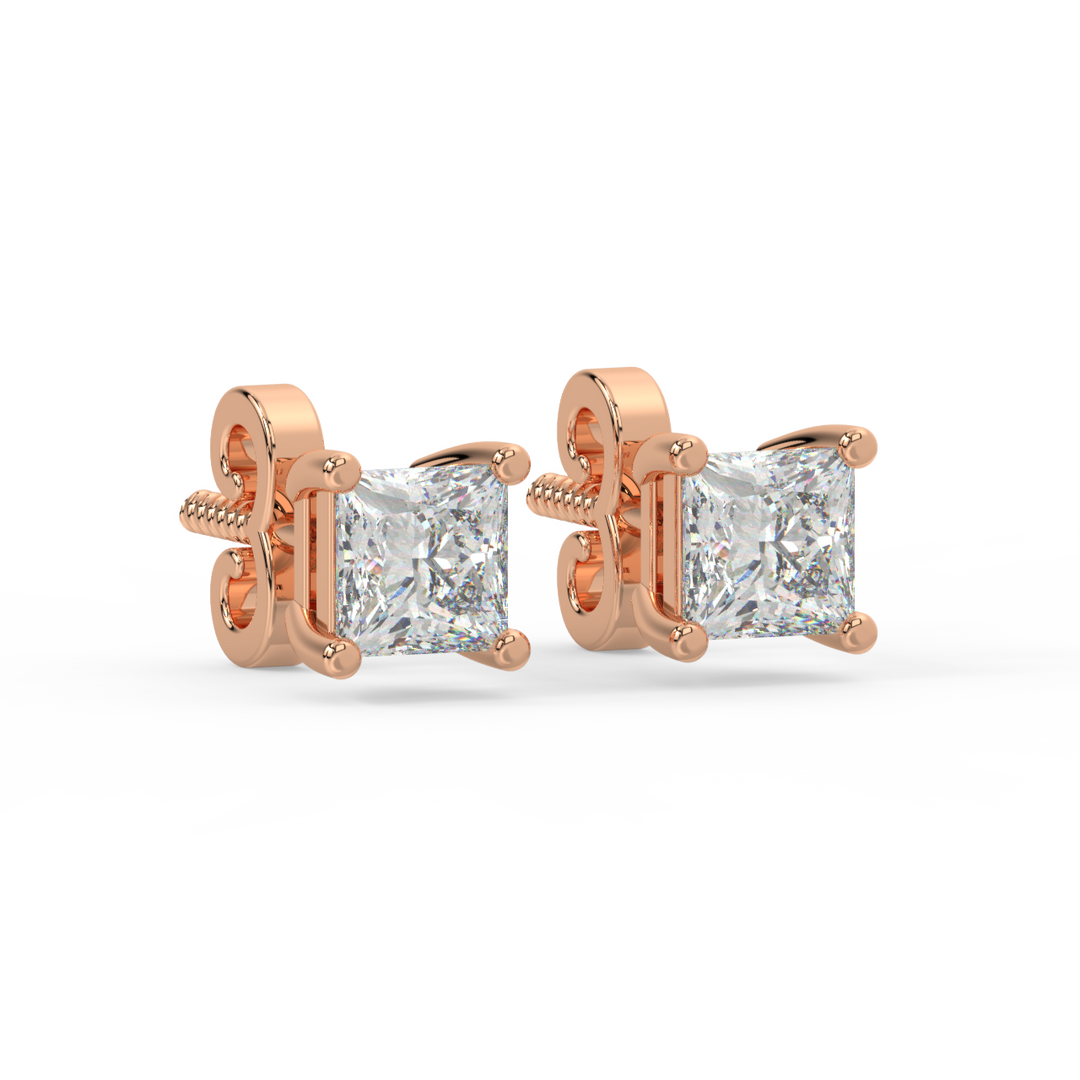 Solitaire Princess Lab Grown Diamond Studs Earrings by Stefee