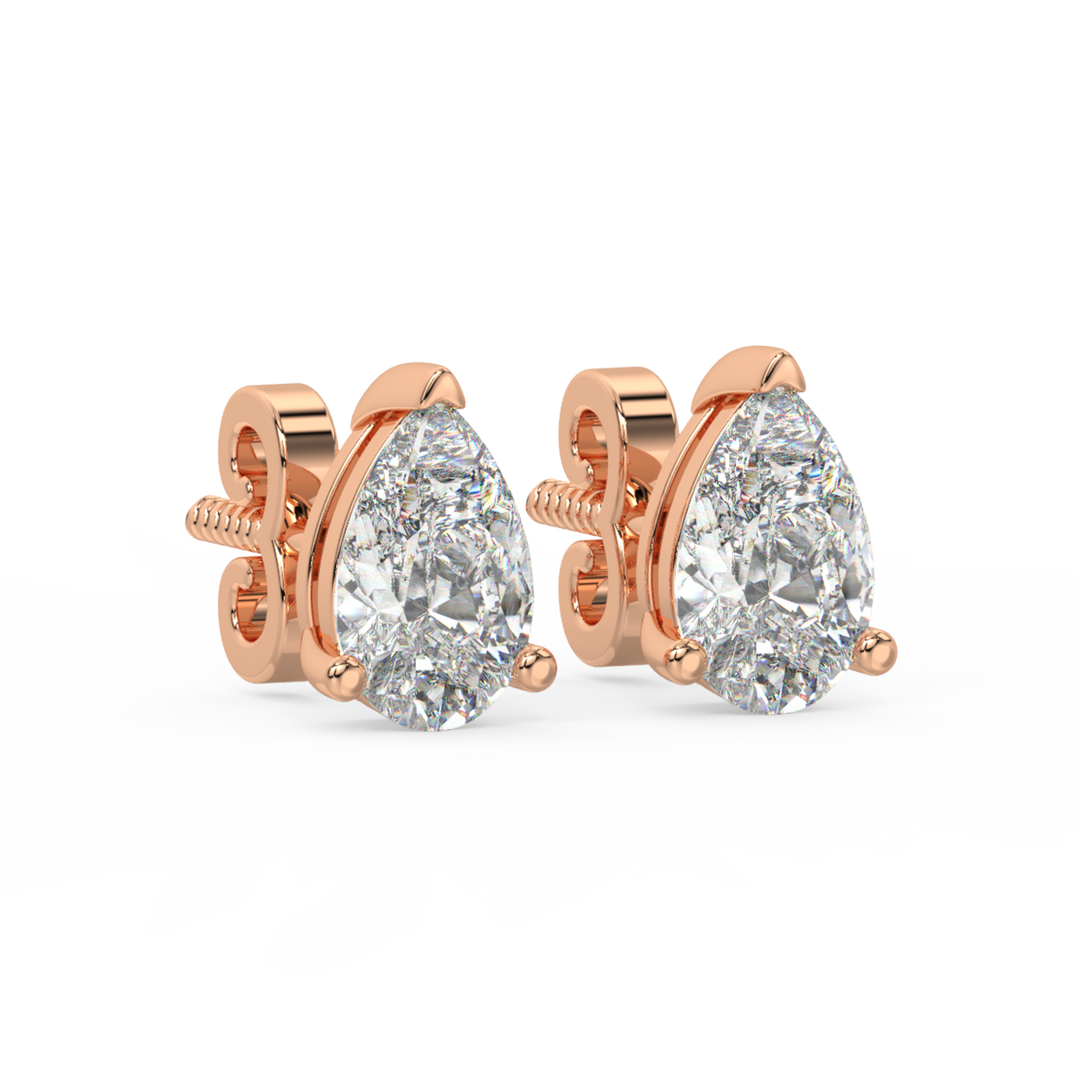 Solitaire Pear Lab Grown Diamond Studs Earrings by Stefee