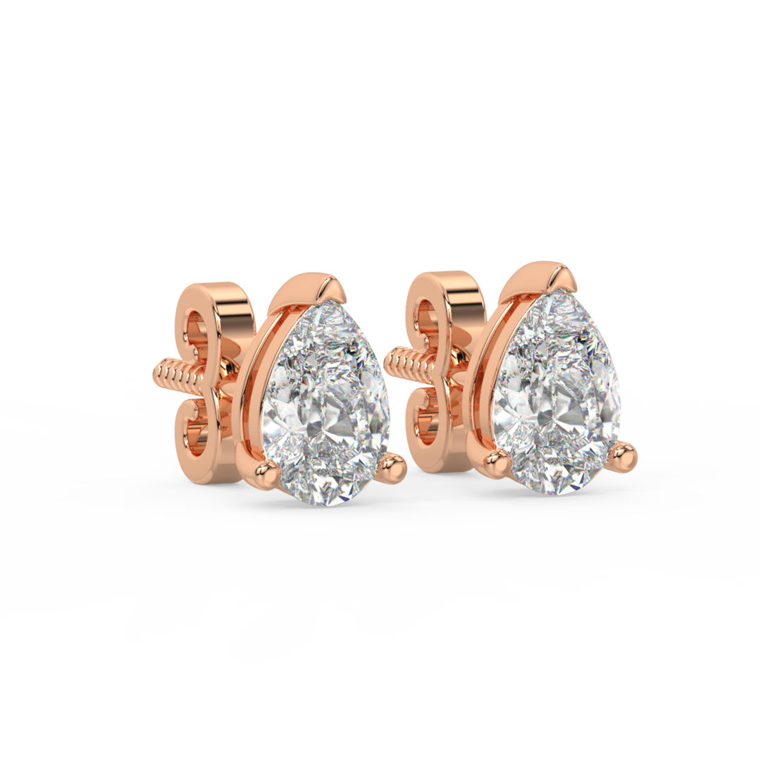 Solitaire Pear Lab Grown Diamond Studs Earrings by Stefee