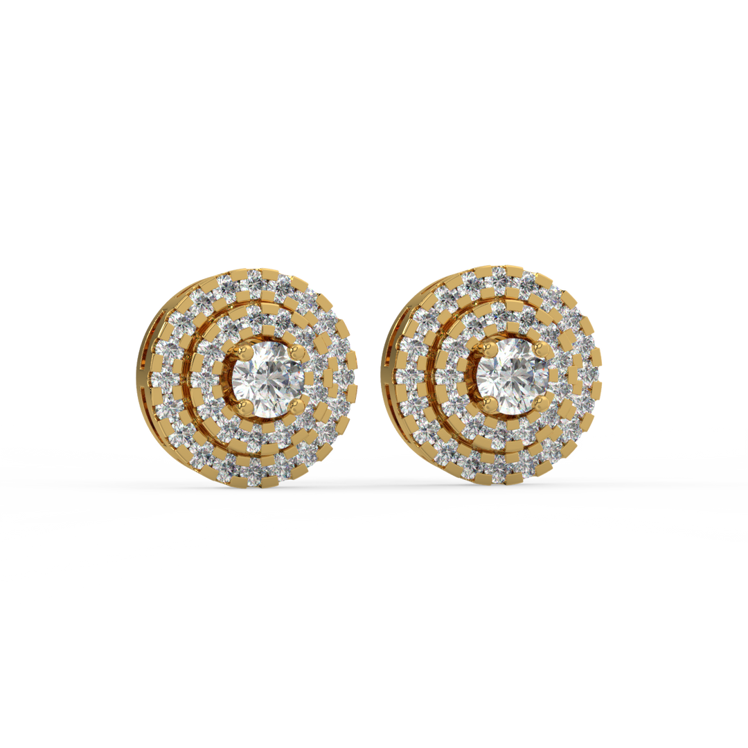 Double Round Halo Lab Grown Diamond Studs Earrings by Stefee