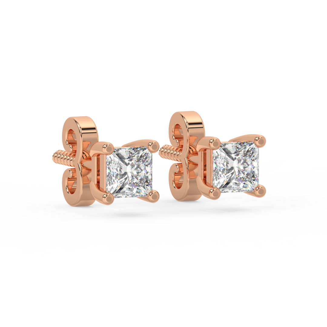 Solitaire Princess Lab Grown Diamond Studs Earrings by Stefee