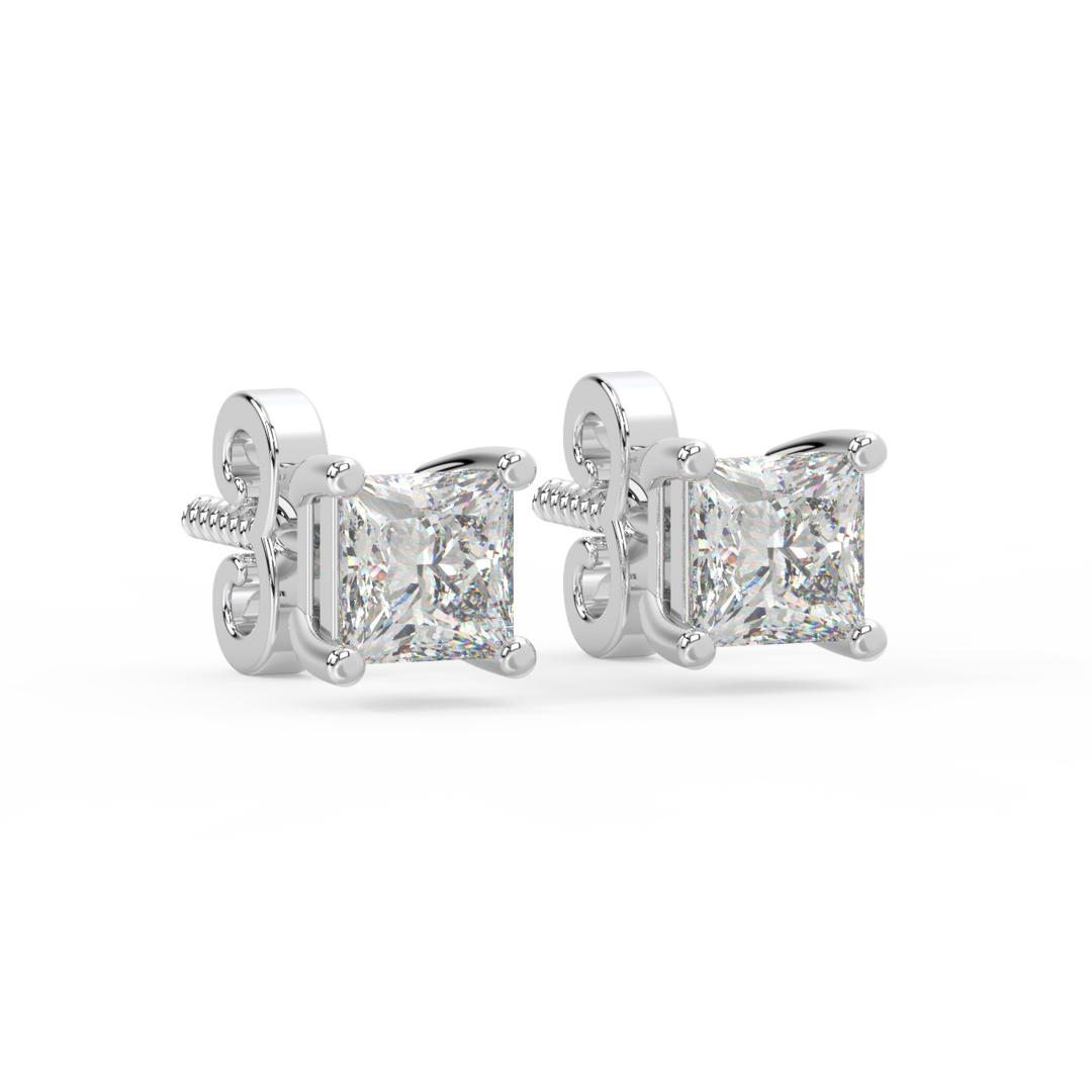 Solitaire Princess Lab Grown Diamond Studs Earrings by Stefee