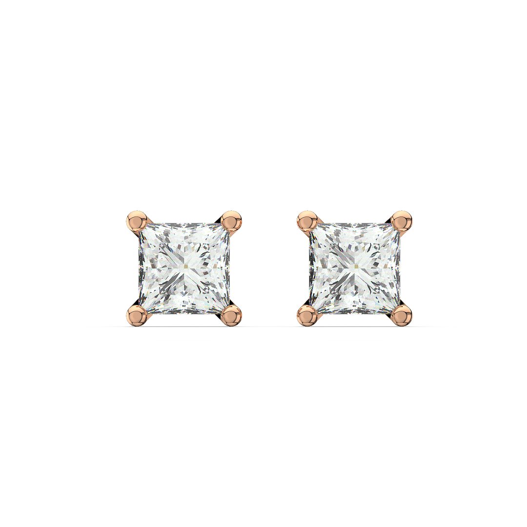 Solitaire Princess Lab Grown Diamond Studs Earrings by Stefee