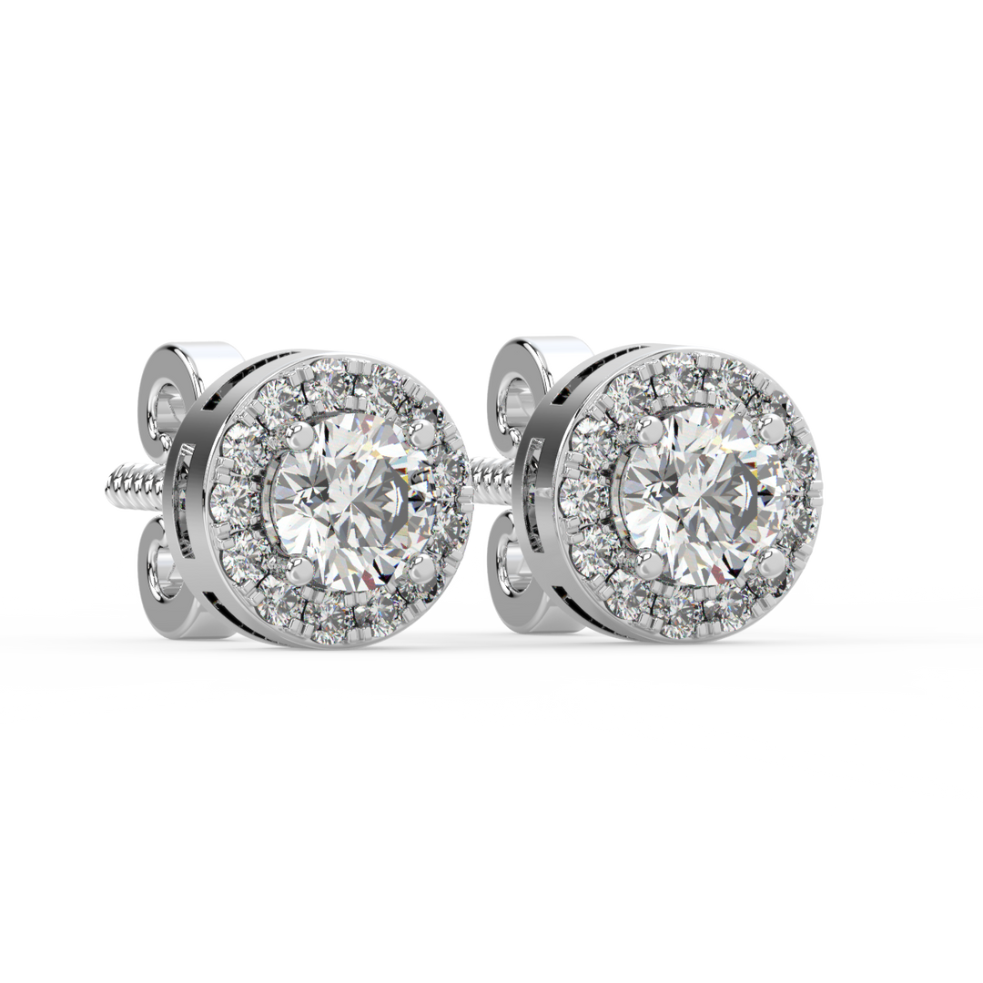 Lab Grown Diamond Round Halo Studs Earrings by Stefee