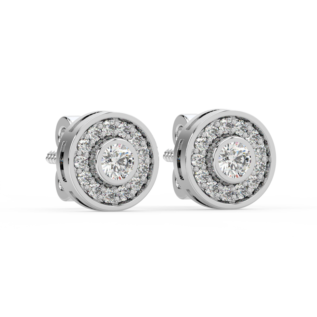 Trailing Round Halo Lab Grown Diamond Studs Earrings by Stefee