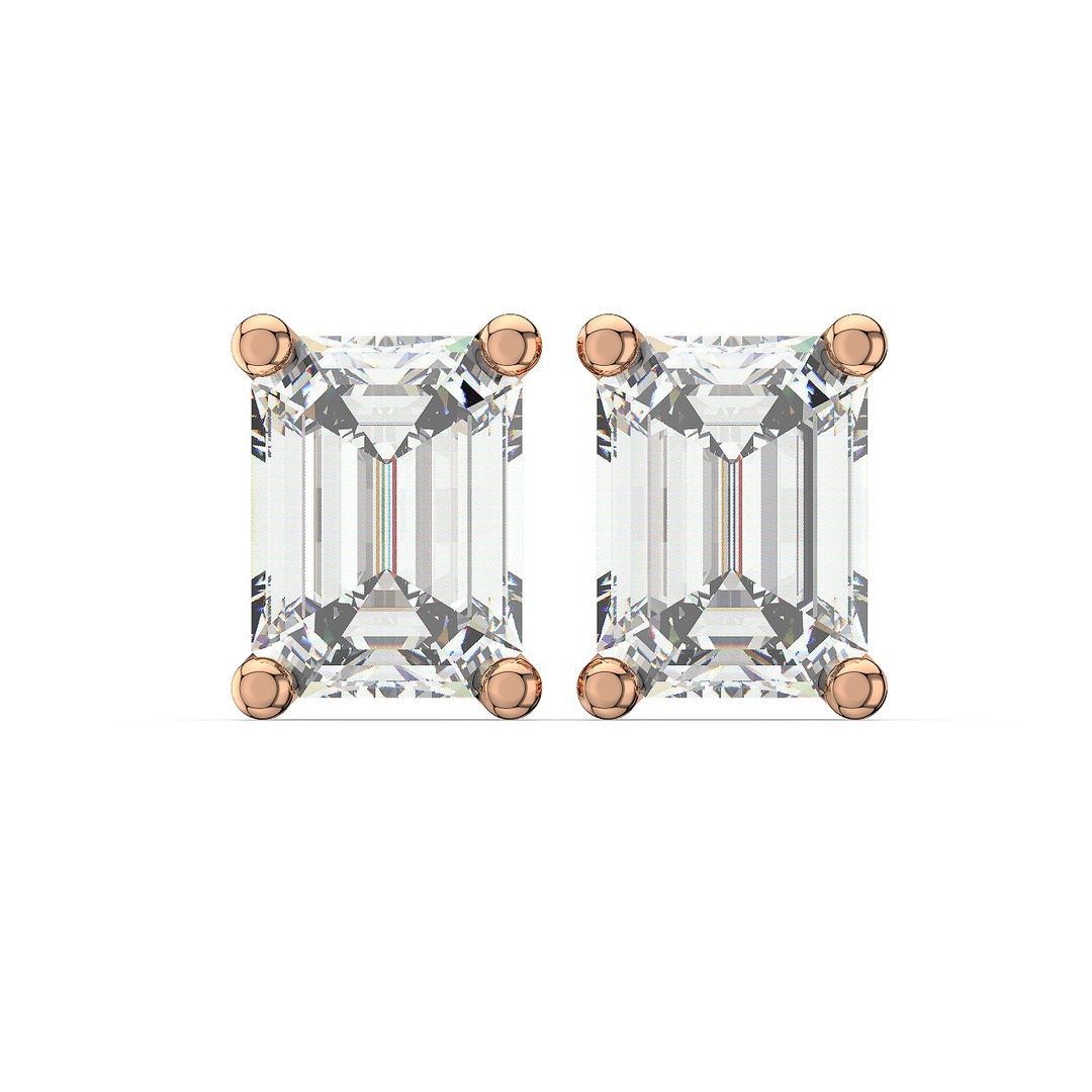 Solitaire Emerald Lab Grown Diamond Studs Earrings by Stefee