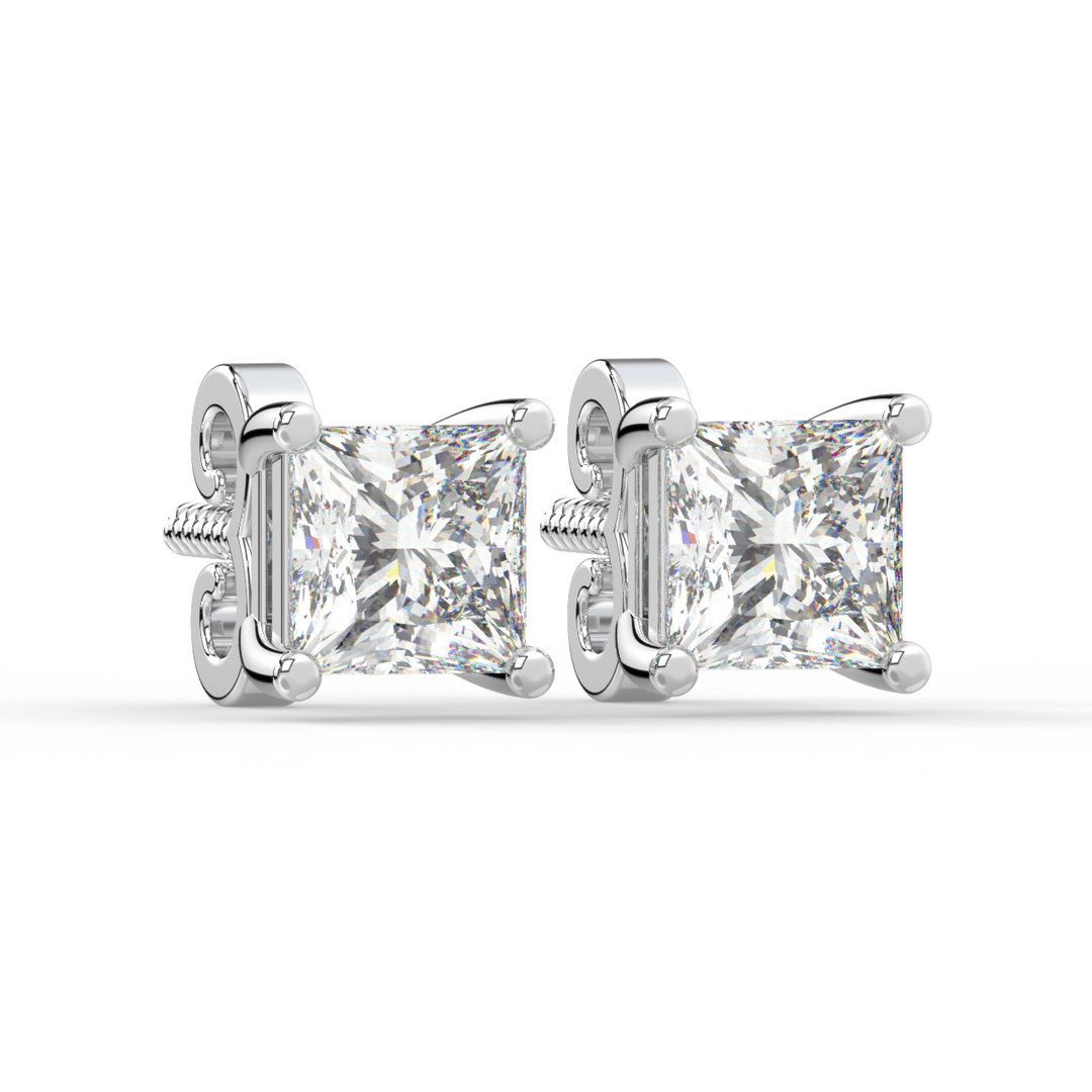 Solitaire Princess Lab Grown Diamond Studs Earrings by Stefee