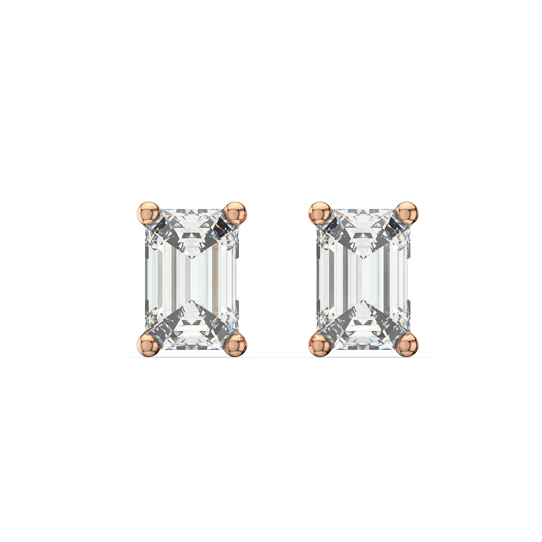 Solitaire Emerald Lab Grown Diamond Studs Earrings by Stefee