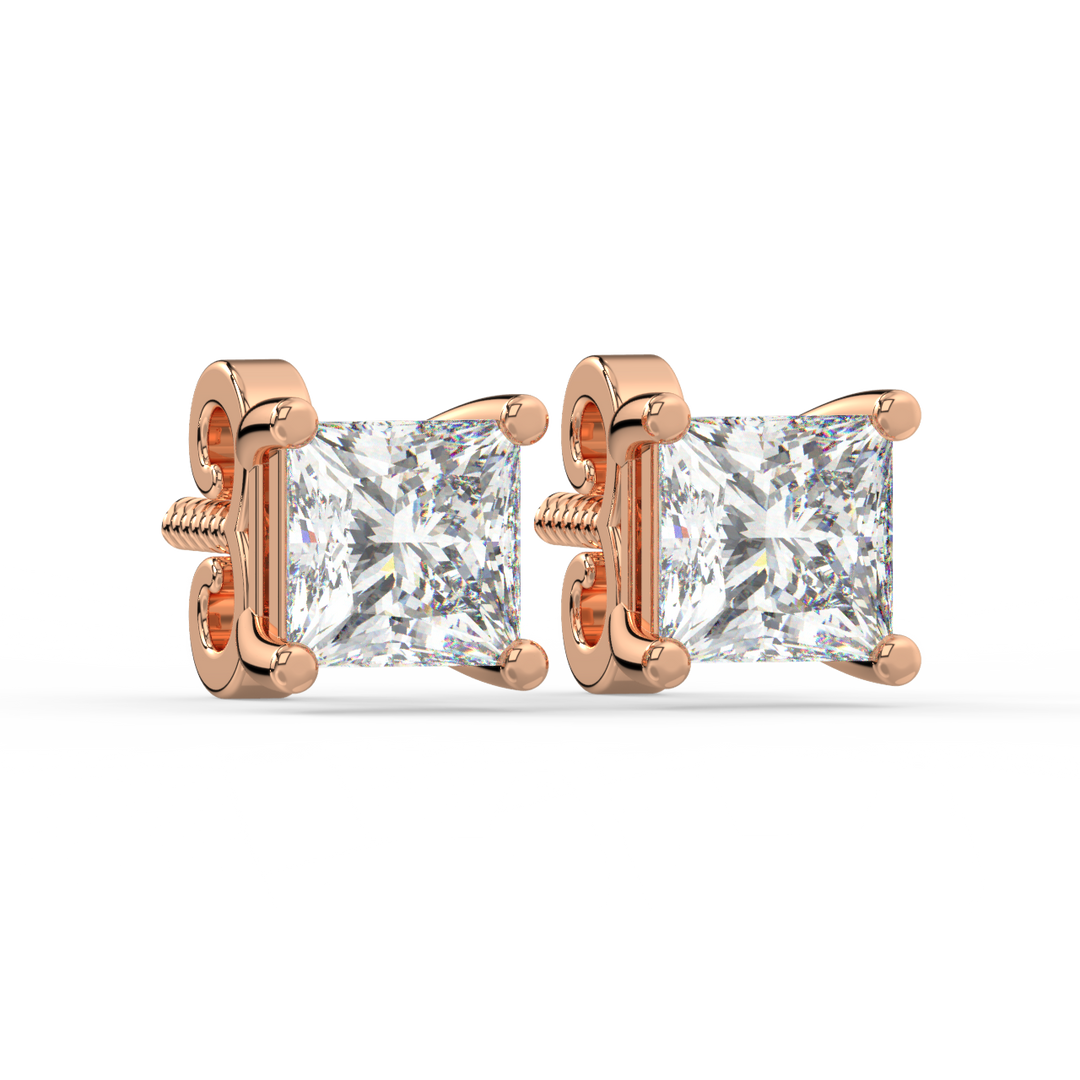 Solitaire Princess Lab Grown Diamond Studs Earrings by Stefee