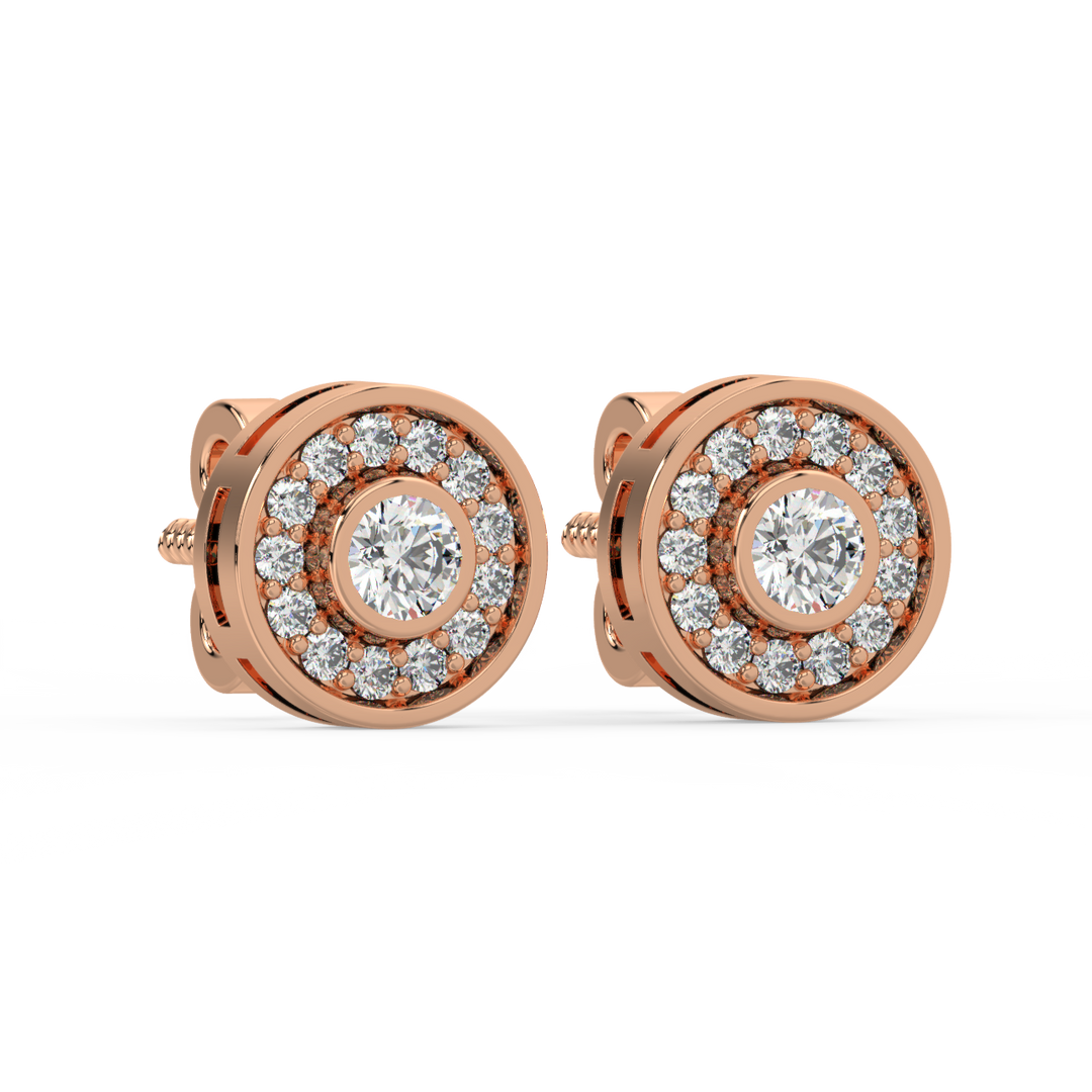 Trailing Round Halo Lab Grown Diamond Studs Earrings by Stefee