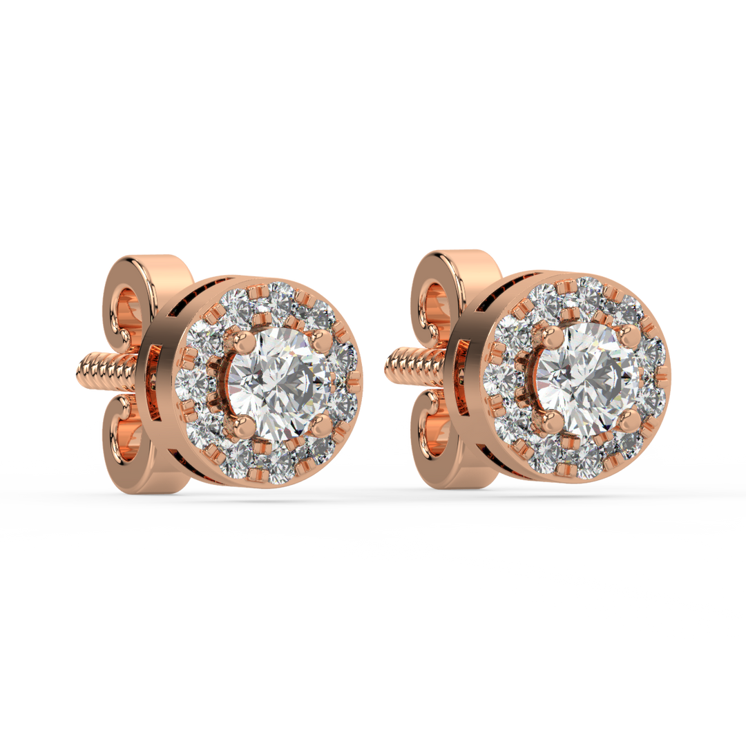 Lab Grown Diamond Round Halo Studs Earrings by Stefee