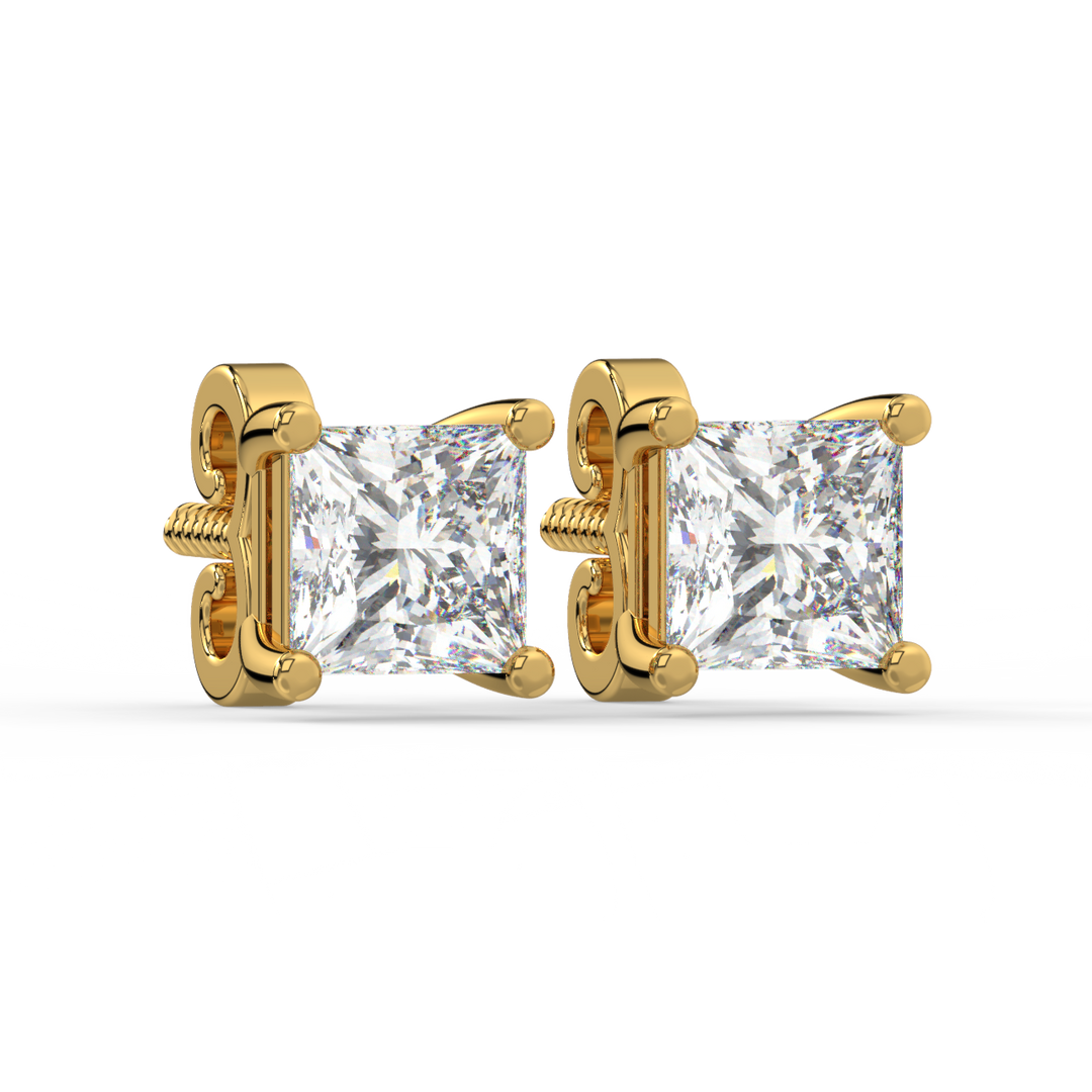 Solitaire Princess Lab Grown Diamond Studs Earrings by Stefee