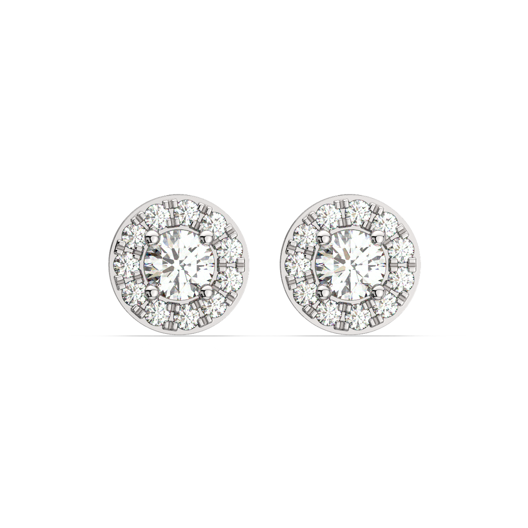 Moissanite Round Halo Earrings In White Gold (7.5 mm)