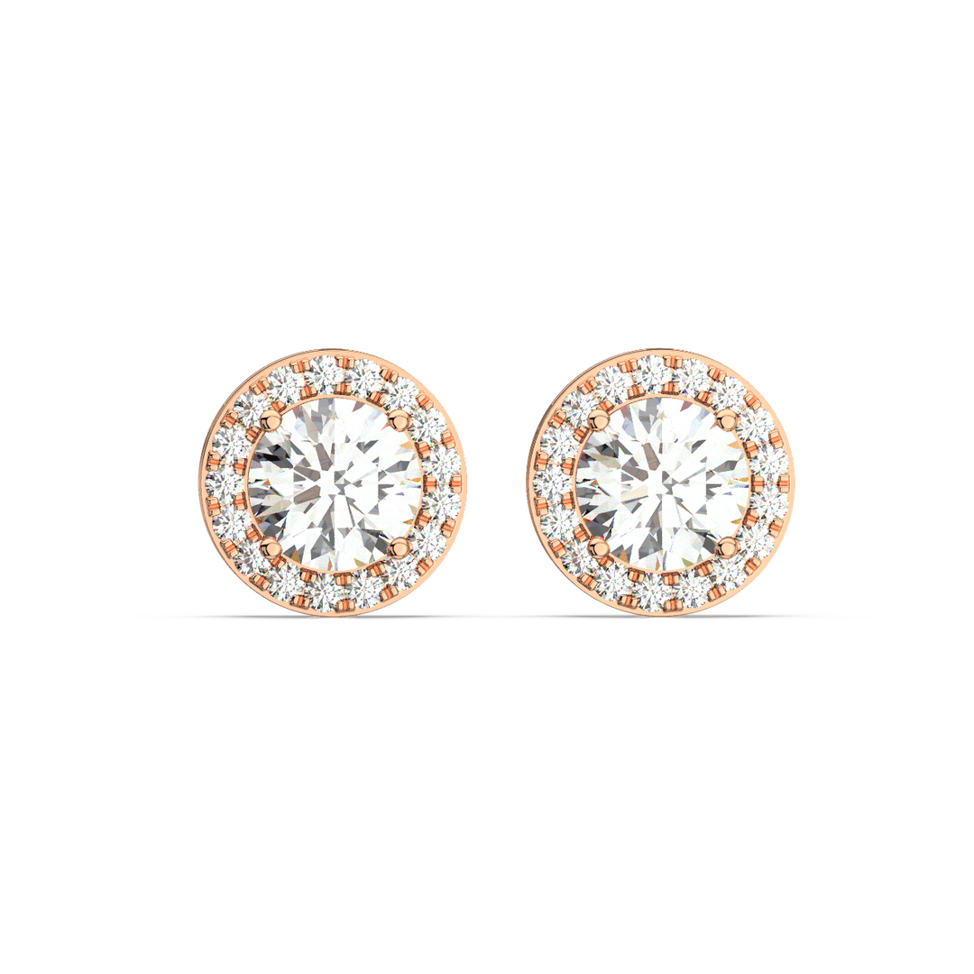 Lab Grown Diamond Round Halo Studs Earrings by Stefee