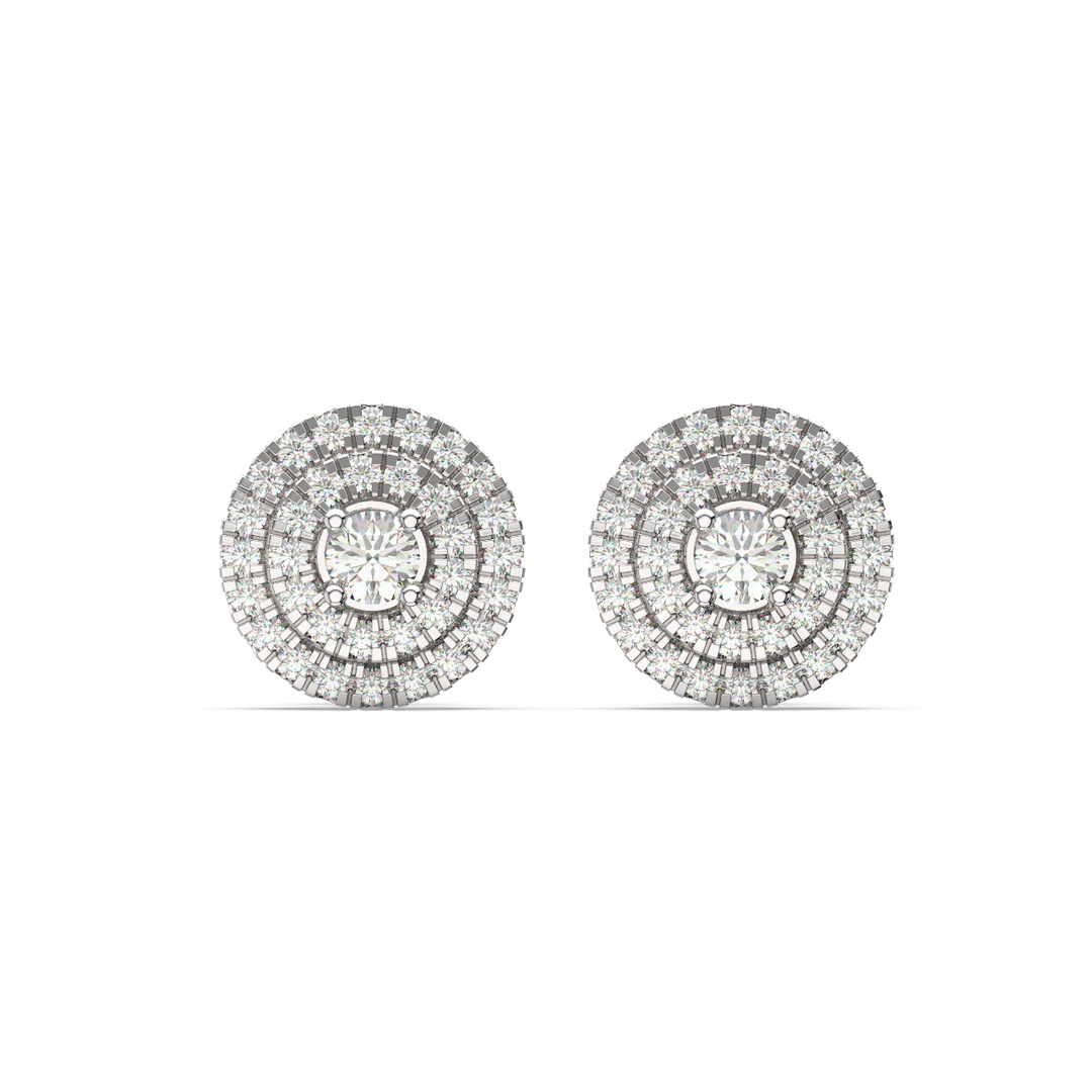 Double Round Halo Lab Grown Diamond Studs Earrings by Stefee