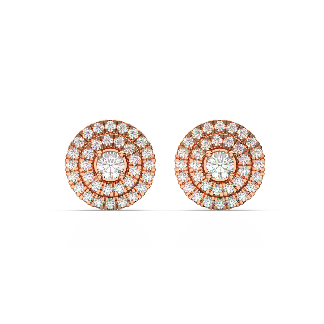 Double Round Halo Lab Grown Diamond Studs Earrings by Stefee